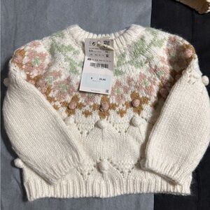 Zara Kids White Knit Sweater with Pastel Accents